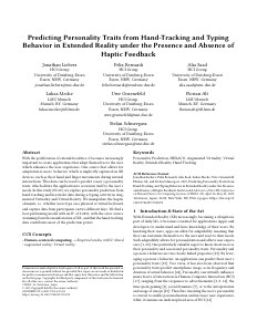 Preview of Predicting Personality Traits from Hand-Tracking and Typing Behavior in Extended Reality under the Presence and Absence of Haptic Feedback